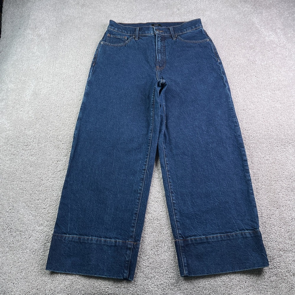 Express Jeans‎ Womens 10 Regular Blue Wide Leg Ankle High Rise Stretch Denim